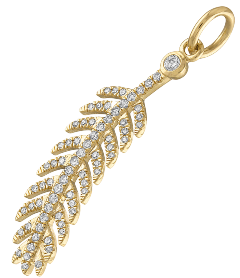 Diamond Feather 14K Gold Charm